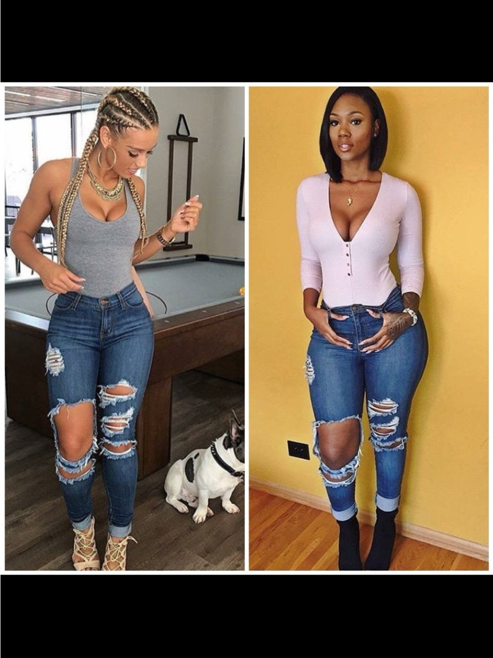 Fashion Nova Distressed Blue Skinny Jeans